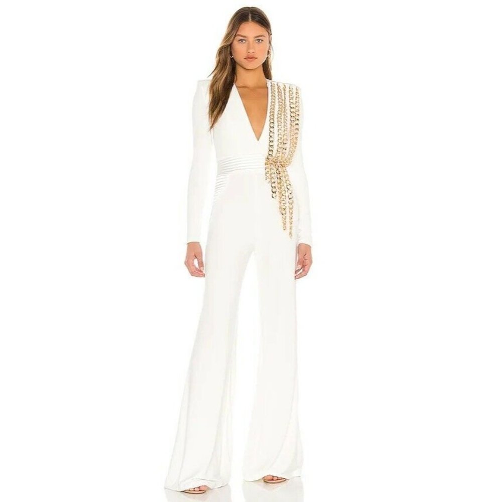 Zhivago Pheonix Jumpsuit White Gold Chain Detail Party Wedding 6 NWT $650